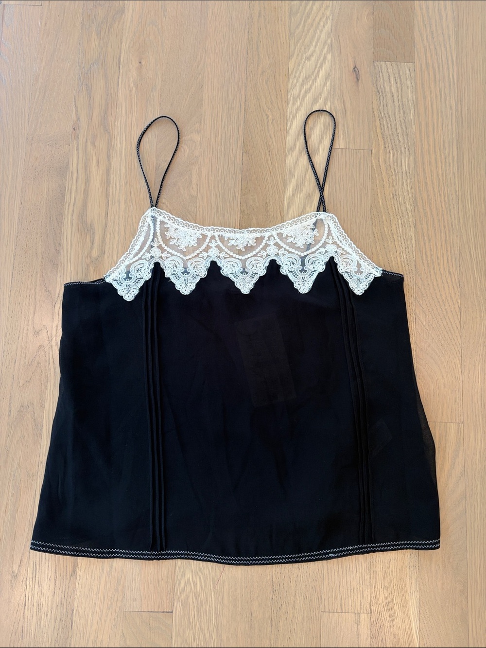 Zara Black Cami Top with White Lace Trim